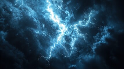 Poster - realistic lightning on pure black background, 8k image