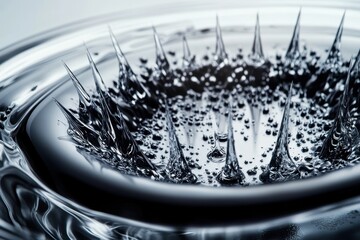 Poster - Water droplets create stunning spikes in a tranquil surface reflecting light in a unique manner