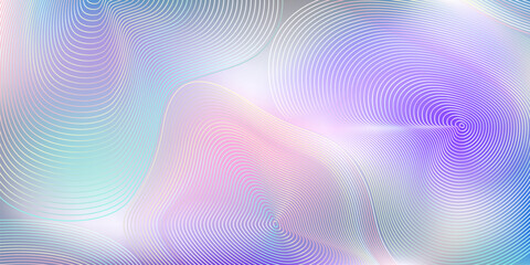 Leinwandbilder - Abstract Background with Hologram Gradient and Lines. Vector Modern Graphic in Pastel Colors. Blue, White, Pink and Purple Lights Pattern Design. Wavy Banner with Gradation