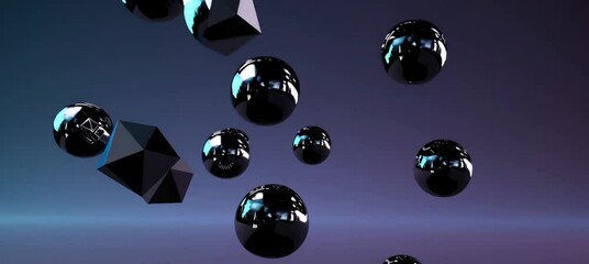 Poster - Geometric shapes transforming in surreal space with reflective surfaces