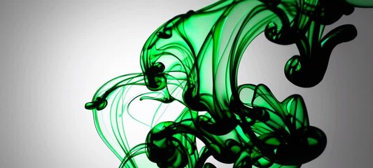 Poster - Vivid green ink swirls dance elegantly in fluid motion against neutral background