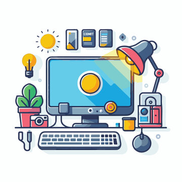 computer, technology, digital, business, communication, laptop, tech, device, design, pc, work, internet, office, web, desktop, monitor, employee, information, modern, data, electronic, vector, backgr