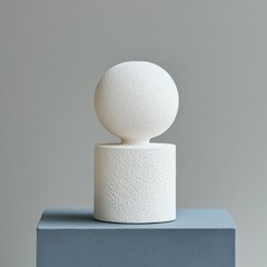 Aufkleber - Minimalist white sculpture on blue cube against neutral backdrop artistic composition studio shot