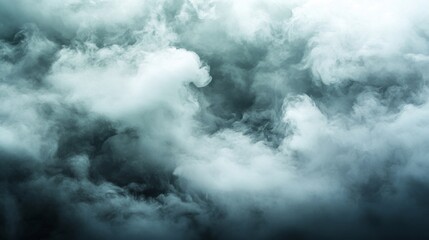 Poster - Soft, billowing clouds envelop the sky in a dreamy haze, as morning light struggles to penetrate the thick mist, casting a serene, enchanting ambiance across the horizon