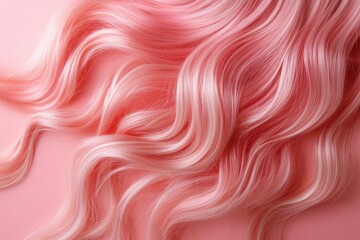 Poster - Soft pink wavy hair texture on pastel background creating a dreamy and ethereal aesthetic for beauty product photography and stylish design