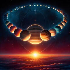 Wall Mural - Planetary Conjunction Planets aligned in a straight line creatin