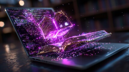 Fototapete - Glowing digital landscape exploding with a burst of vibrant neon particles light and energy representing the dynamic and captivating nature of cutting edge technology innovation and intelligence