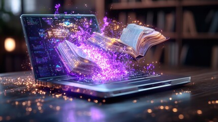 Poster - A laptop surrounded by a mesmerizing display of cosmic energy unleashing a world of magical and transformative knowledge