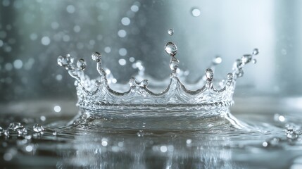 Poster - Captivating water splash in crown shape on reflective surface with bokeh background in macro photography