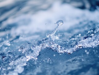 Poster - Captivating close up of water splash showcasing dynamic movement and refreshing cool blue tones