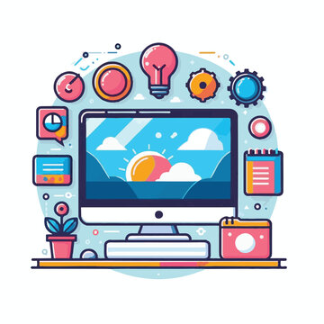 computer, technology, digital, business, communication, laptop, tech, device, design, pc, work, internet, office, web, desktop, monitor, employee, information, modern, data, electronic, vector, backgr