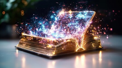 Poster - Glowing Magical Book Unleashing Cosmic Energy and Spiritual Enlightenment An Enchanting Portal to the Mysteries of the Universe Igniting Imagination and Inspiring Transformation