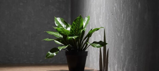 Poster - Light shifts across vibrant plant in modern minimalist interior setting
