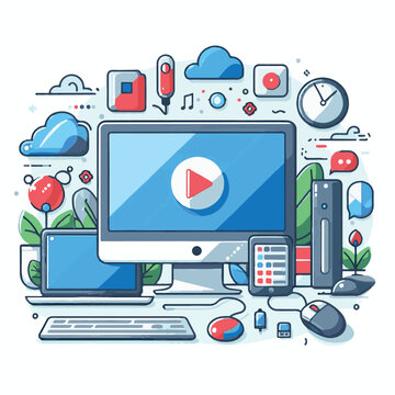computer, technology, digital, business, communication, laptop, tech, device, design, pc, work, internet, office, web, desktop, monitor, employee, information, modern, data, electronic, vector, backgr