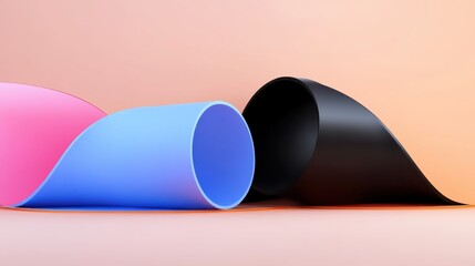 Poster - Vibrant abstract waves in pink blue and black on soft peach background