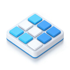 Fototapete - Isometric view of an interactive pad comprised of nine square buttons with alternating blue and white colors. Minimal 3D icon render.
