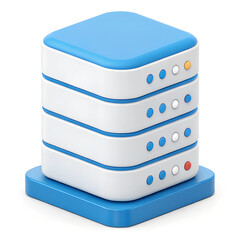 Fototapete - A stack of server units with blue and white casing and indicator lights, sitting on a matching blue base. Minimal 3D icon render.