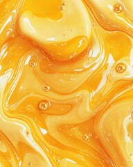 Poster - Abstract golden liquid texture with bubbles and swirls for cosmetic or food background with a shiny and smooth surface for design