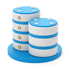 Fototapete - Stylized Database Servers: A 3D rendering featuring stacked, cylindrical storage units in blue and white. Minimal 3D icon render.