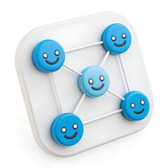 Fototapete - Interconnected smiling blue nodes on a white surface, symbolizing social network or friendly connections. Minimal 3D icon render.