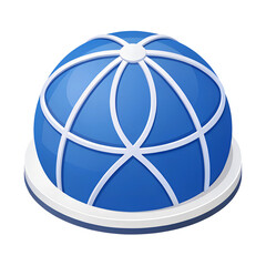 Poster - Stylized blue globe with white grid, sitting on a gray and white base; global connection and network. Minimal 3D icon render.