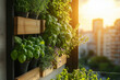 © Dzmitry - Explore the beauty of a vertical herb garden at sunset in a urban setting