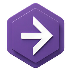 Fototapete - A purple hexagon with a white arrow pointing to the right on a white background. Minimal 3D icon render.