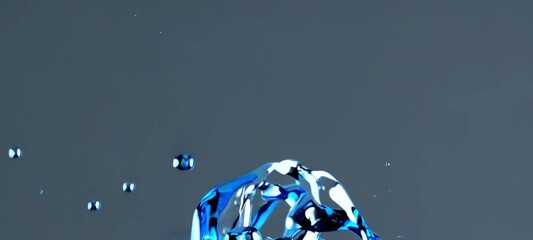 Poster - Dynamic blue liquid swirls and splashes on grey background at high speed