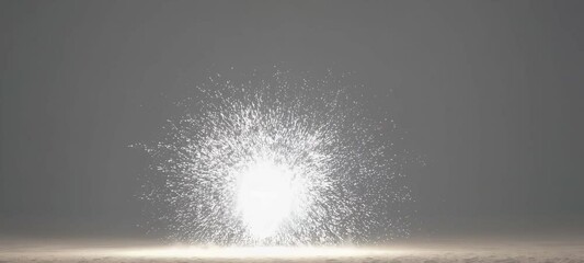 Poster - Bright explosion sequence transitioning from cloudy burst to sparkling finale