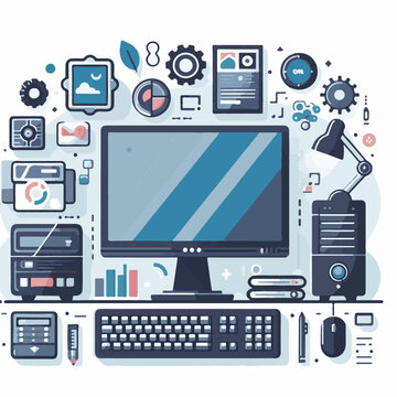 computer, technology, digital, business, communication, laptop, tech, device, design, pc, work, internet, office, web, desktop, monitor, employee, information, modern, data, electronic, vector, backgr