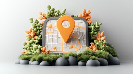 Poster - person walking on a map with location markers and travel navigation elements in high fidelity detail
