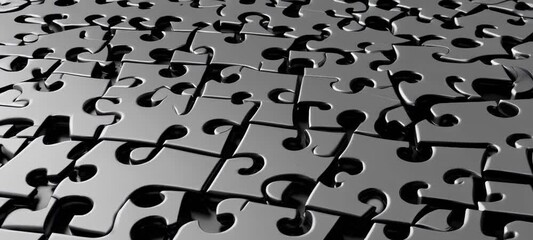 Poster - Rotating black and white puzzle pieces creating a mesmerizing geometric pattern