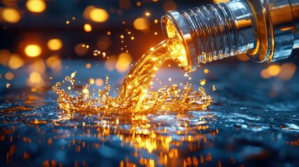 Poster - Splashing water bottle pouring dynamic liquid motion force effect  Transparent clear water flowing with speed and energy in an and creative conceptual or photograph