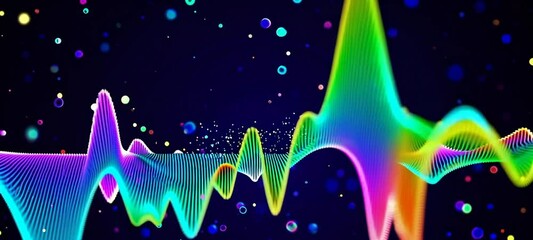 Poster - Vibrant neon waves pulsing to energetic rhythm with colorful particle explosion