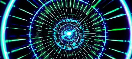 Poster - Dynamic tunnel of neon lights creating radiant illusion with futuristic patterns and pulsating vortex