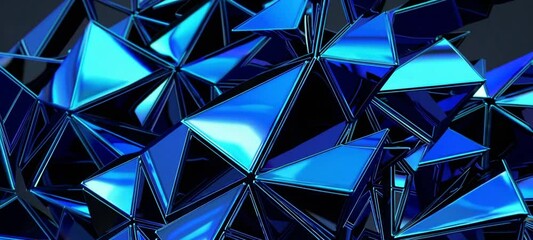 Poster - Dynamic transformation of vibrant blue geometric shapes reflecting light