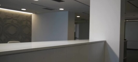 Poster - Smooth transition across modern office reception with stylish wall design