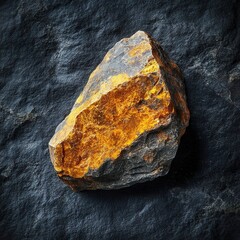 Poster - Captivating Close Up of a Golden Rock Formation on a Dark Stone Surface Mineral Richness and Geological Beauty