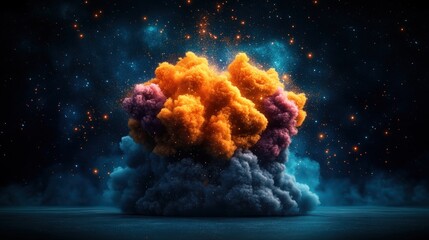 Poster - Colorful explosion of orange and purple smoke in space with bright vivid colors and dynamic patterns