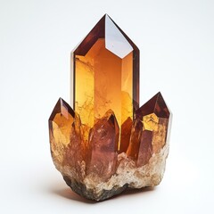 Poster - Captivating amber crystal cluster on pristine white background showcasing geological formation and mineral beauty