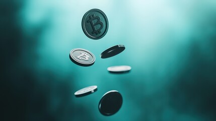 Poster - Cryptocurrency Symbols Floating in Chaos with Ethereal Background