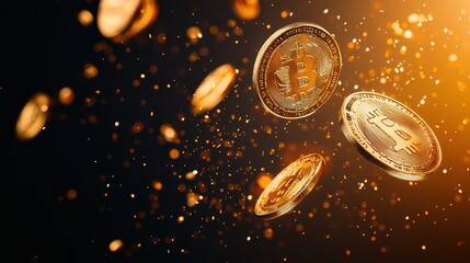 Poster - Cryptocurrency Symbols Floating in Air Amidst Chaotic Background