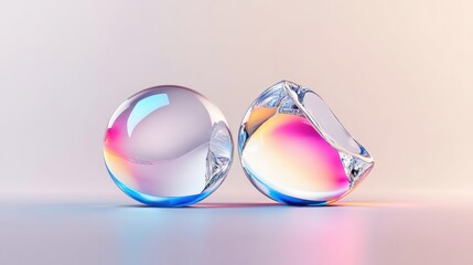 Poster - Abstract glass spheres with gradient colors on reflective surface