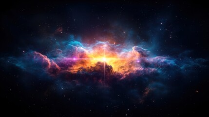 Poster - Colorful cosmic nebula in deep space with vibrant colors and intricate patterns in the night sky