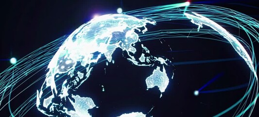 Poster - Futuristic global connections: digital network visualizing earth data and connectivity
