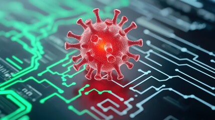 Poster - digital representation of a mutating virus in abstract technology