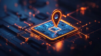 Poster - smartphone displaying a map with pin indicating a location on a digital interface concept illustrati