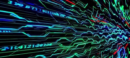 Poster - Futuristic neon circuitry: dynamic digital data flow in a cyber matrix