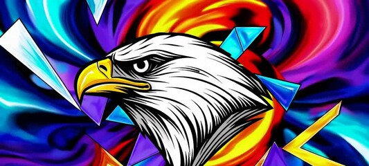Poster - Vibrant eagle head surrounded by colorful abstract swirling patterns
