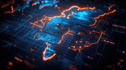 Aufkleber - World map with glowing blue and orange lines illustrating digital connectivity and global networks